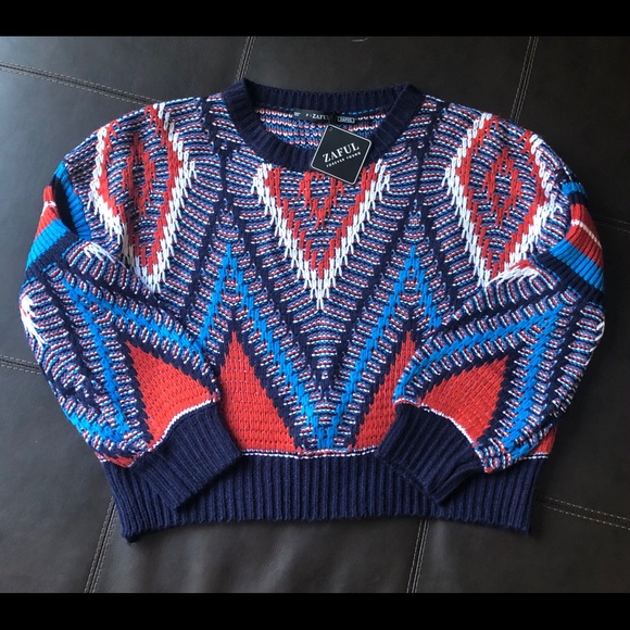 Aztec Zaful Crop Sweater w/ balloon sleeves - Picture 3 of 7